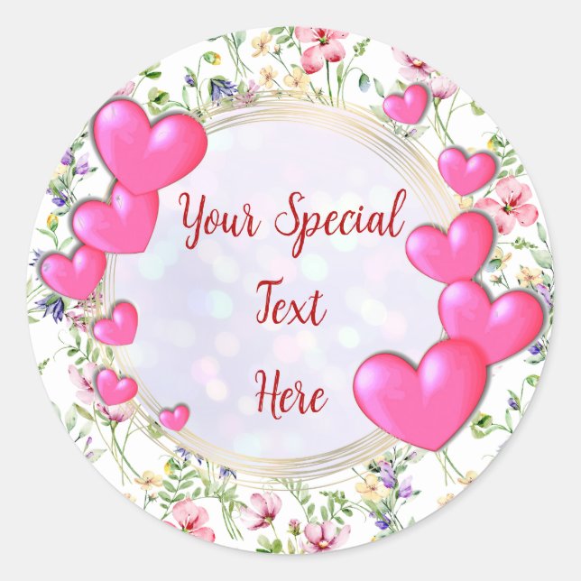 Elegantes Gold, Rotes Herz Rahmen: für jeden Anlas Runder Aufkleber (Vorderseite)