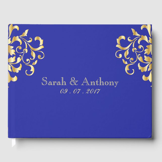 Elegantes Gold & Royal Blue Wedding Gästebuch (Vorderseite)