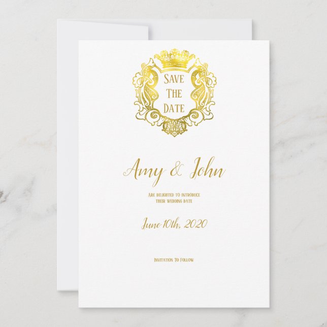 Elegantes Gold Royal Wappen Hochzeit retten Save The Date (Vorderseite)