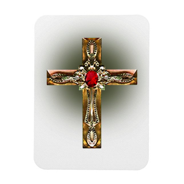 Elegantes Gold & Ruby Cross Magnet (Vertikal)