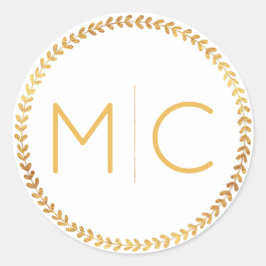 Elegantes Gold Rustic Wreath Monogram Wedding Sieg Runder Aufkleber