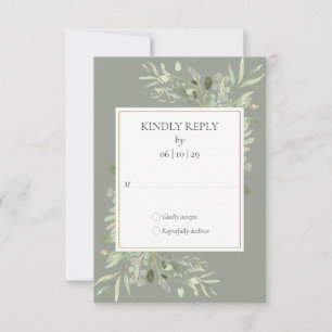 Elegantes Gold Salbei Grün Grünzeug Hochzeit RSVP Karte