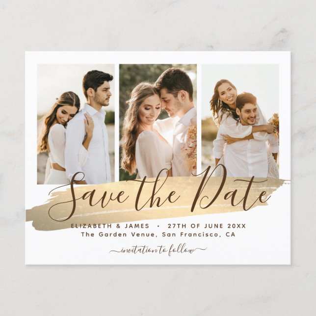 Elegantes Gold Save the Date Budget Hochzeitsempfa Flyer (Vorne)
