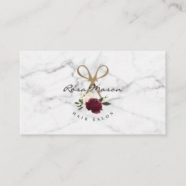 Elegantes Gold-Schissor- und Rot-Aquarellblau-Logo Visitenkarte (Vorderseite)
