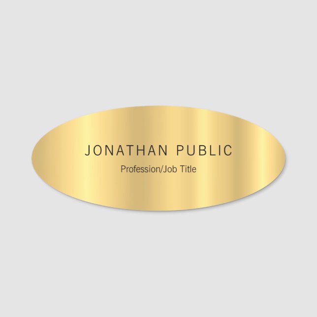 Elegantes Gold schlicht Modernes Template Oval Namensschild (Vorderseite)