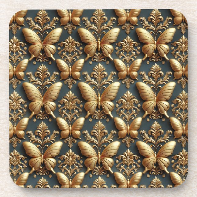 Elegantes Gold-Schmetterlinge-Muster Getränkeuntersetzer (Vorderseite)