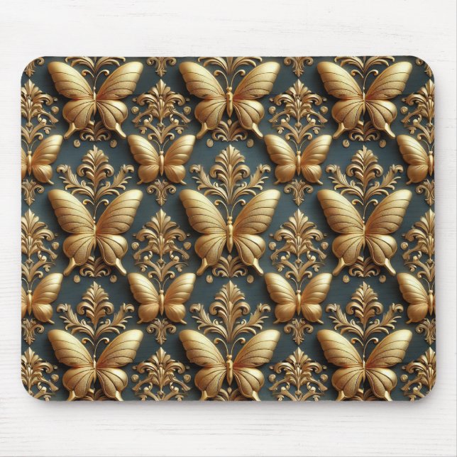 Elegantes Gold-Schmetterlinge-Muster Mousepad (Vorne)
