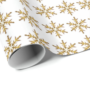 Elegantes Gold-Schneeflocken-Muster Weiß Geschenkpapier