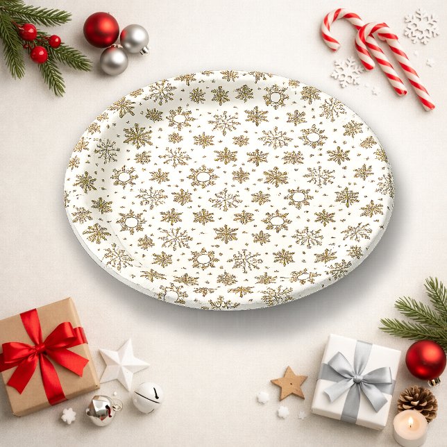 Elegantes Gold-Schneeflocken-Musterdesign Pappteller (Von Creator hochgeladen)