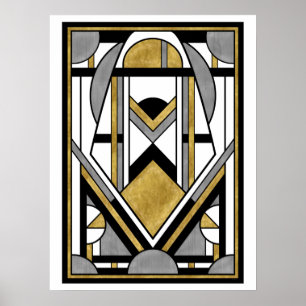 Elegantes Gold Schwarz Art Deco Abstrakter Astrona Poster