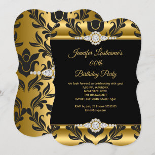 Elegantes Gold Schwarz Damast Diamant Geburtstagsf Einladung