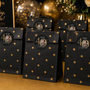Elegantes Gold-Schwarz Foto 40. Geburtstag Runder Aufkleber