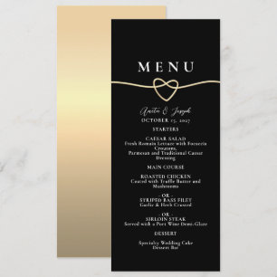 Elegantes Gold-Schwarz-Hochzeitsdinner-Menü Menükarte