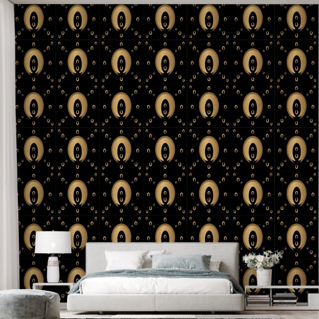 Elegantes Gold Schwarz Modernes Muster Tapete (Schlafzimmer)