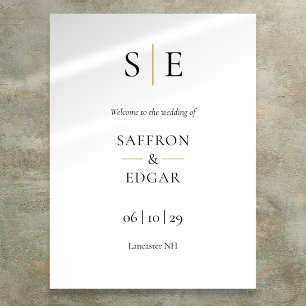 Elegantes Gold-Schwarz-Monogramm-Hochzeits-Willkom Poster