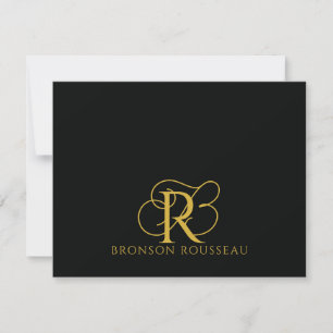 Elegantes Gold-Schwarz-Monogramm  Mitteilungskarte