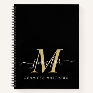 Elegantes Gold-Schwarz personalisiertes Monogramm  Notizbuch