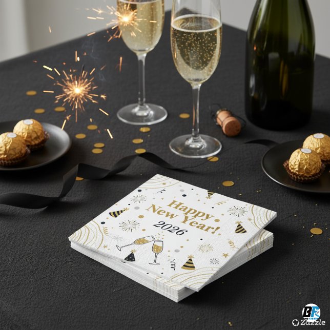 Elegantes Gold & Schwarz Silvester, anpassbar  Serviette (#happynewyear)