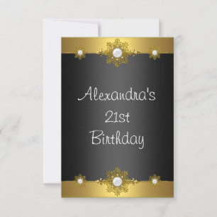 Elegantes Gold Schwarz Weiß Schmuck 21. Geburtstag Einladung