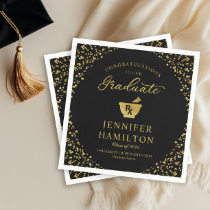 Elegantes Gold  Schwarze Apotheken Schulabschlussf Serviette