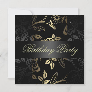 Elegantes Gold/Schwarze Blume Design Geburtstag Ei Einladung
