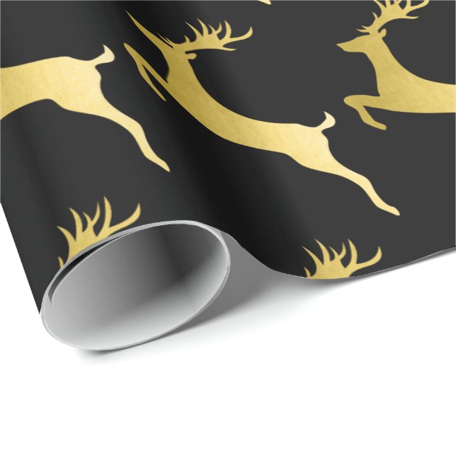Elegantes Gold Schwarzes Weihnachtsbaummuster Geschenkpapier (Rolleneckpunkt)