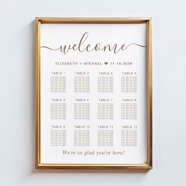 Elegantes Gold Script 12 Tabelle Seating Chart Poster (Von Creator hochgeladen)