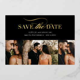 Elegantes Gold Script 3 Foto Collage Save the Date Folieneinladung