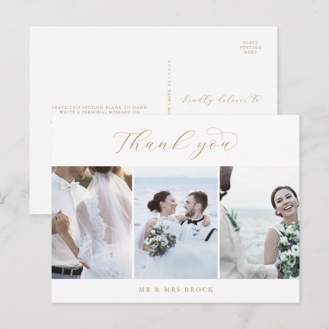 Elegantes Gold Script 3 Fotovorlage Vielen Dank Postkarte (Vorne/Hinten)