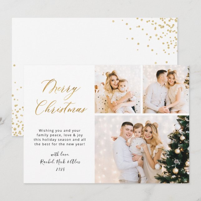 Elegantes Gold Script 3 Multi-Foto Weihnachten (Vorne/Hinten)