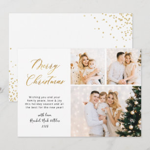 Elegantes Gold Script 3 Multi-Foto Weihnachten