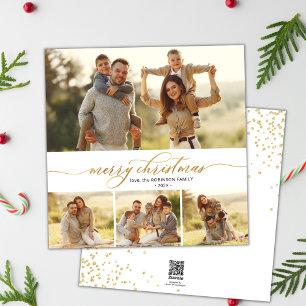 Elegantes Gold Script 4 Multi-Foto Weihnachten