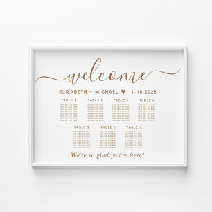 Elegantes Gold Script 7 Table Wedding Seating Char Poster