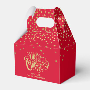 Elegantes Gold Script & Confetti Rotes Weihnachtsf Geschenkschachtel
