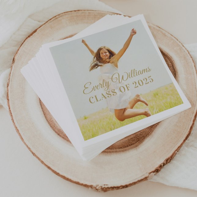 Elegantes Gold Script Custom 2025 Abschluss Foto Serviette (Von Creator hochgeladen)