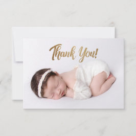 Elegantes Gold Script Custom Baby Girl Foto Dankeskarte