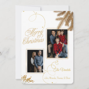Elegantes Gold-Script   Doppel Foto Frohe Weihnach Feiertagskarte