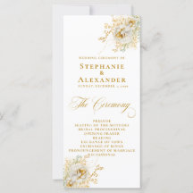 Elegantes Gold Script Floral Wedding Programm