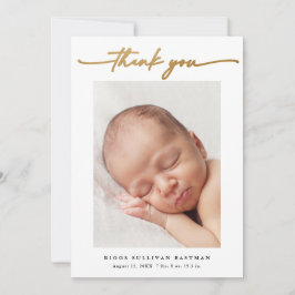 Elegantes Gold Script Foto Baby Dankeskarte