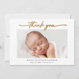 Elegantes Gold Script Foto Baby Dankeskarte