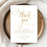 Elegantes Gold Script Foto Hochzeit Dankeschön Kar Dankeskarte<br><div class="desc">Modernes Chic Gold Kalligrafie Script Foto Hochzeit Dankeschön Karte. Stilvolle Hochzeit danke Ihnen Vorlage mit einem vollen vertikalen Foto, "Danke" Text in einem skurrilen Wirblen Handschrift Typografie Swash Schwanz Schriftart Drehbuch Imitate Goldfolie. 2-seitige Karte mit vorgefertigter Dankeschön-Nachricht an der Vorderseite und komplettes Foto auf der Rückseite. Einfaches Personalisieren Ihres Namens...</div>