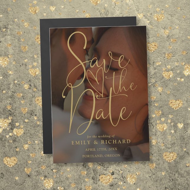 Elegantes Gold Script Foto Hochzeit speichern Magneteinladung (Elegant Gold Script Photo Wedding Save The Date Magnetic Invitation)