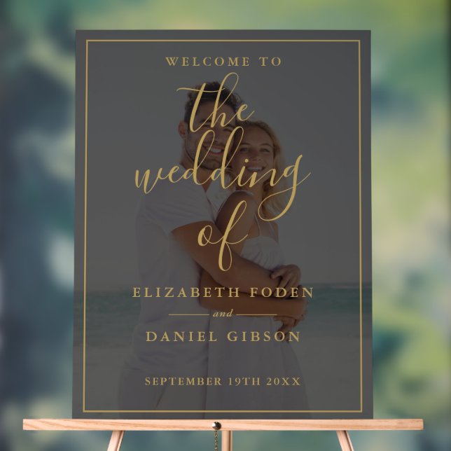 Elegantes Gold Script Foto Hochzeit Willkommen Acrylschild (Neutral)