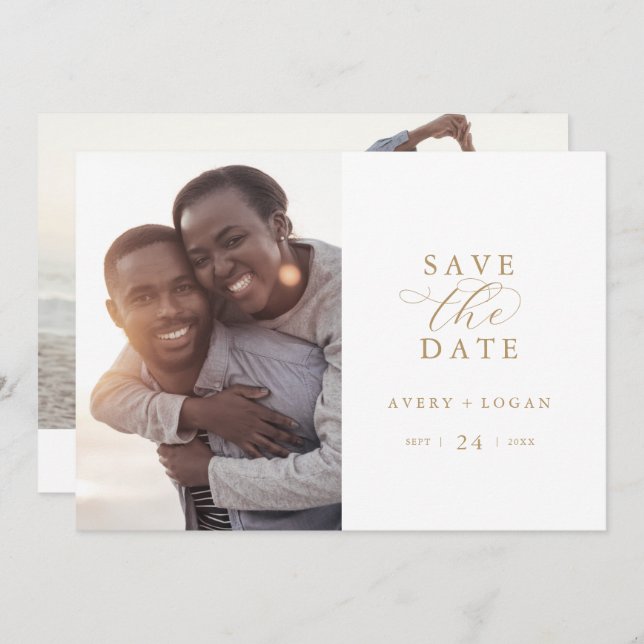 Elegantes Gold Script-Foto Save the Date (Vorne/Hinten)