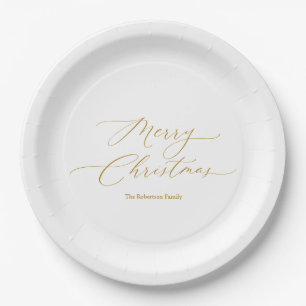 Elegantes Gold Script "Frohe Weihnachten" Pappteller