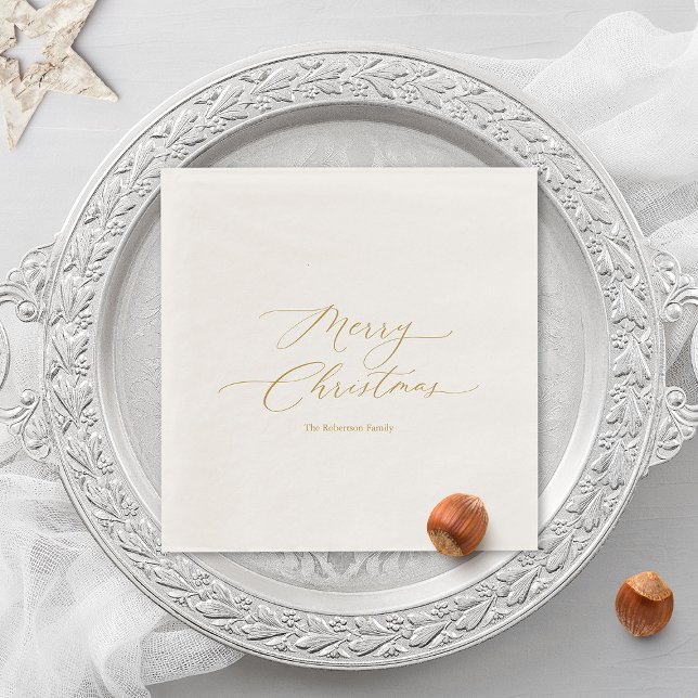 Elegantes Gold Script "Frohe Weihnachten" Serviette (Von Creator hochgeladen)