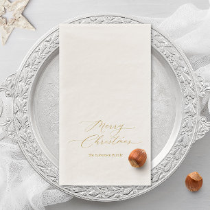 Elegantes Gold Script "Frohe Weihnachten" Serviette