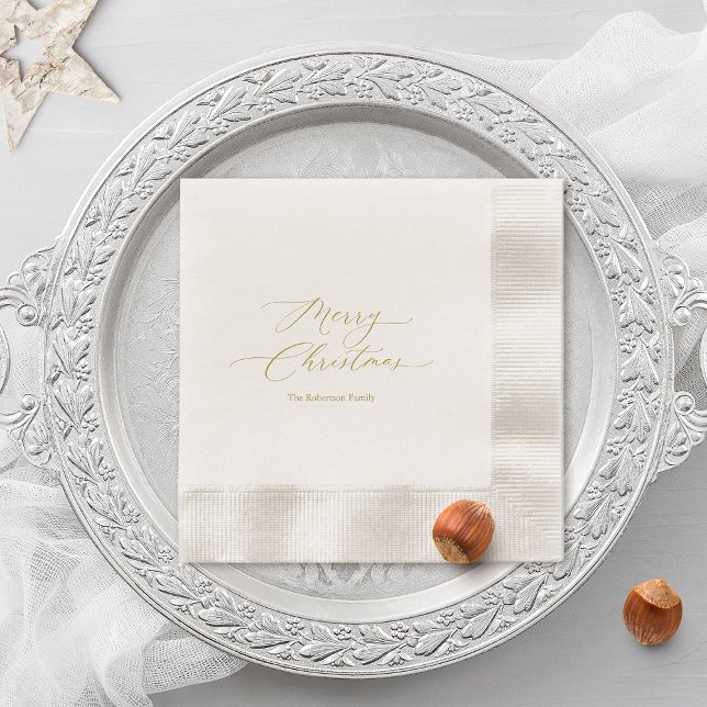 Elegantes Gold Script "Frohe Weihnachten" Serviette (Von Creator hochgeladen)