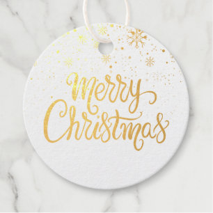 Elegantes Gold Script Frohe Weihnachtsschneeflocke Geschenkanhänger