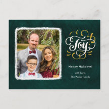 Elegantes Gold Script JOY Green Christmas Foto